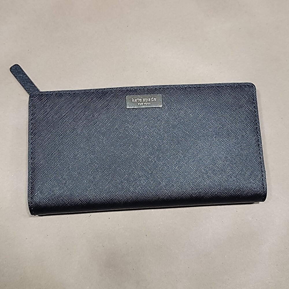Kate Spade Black Saffiano Leather Laurel Way Stacy Large Slim Bifold Wallet